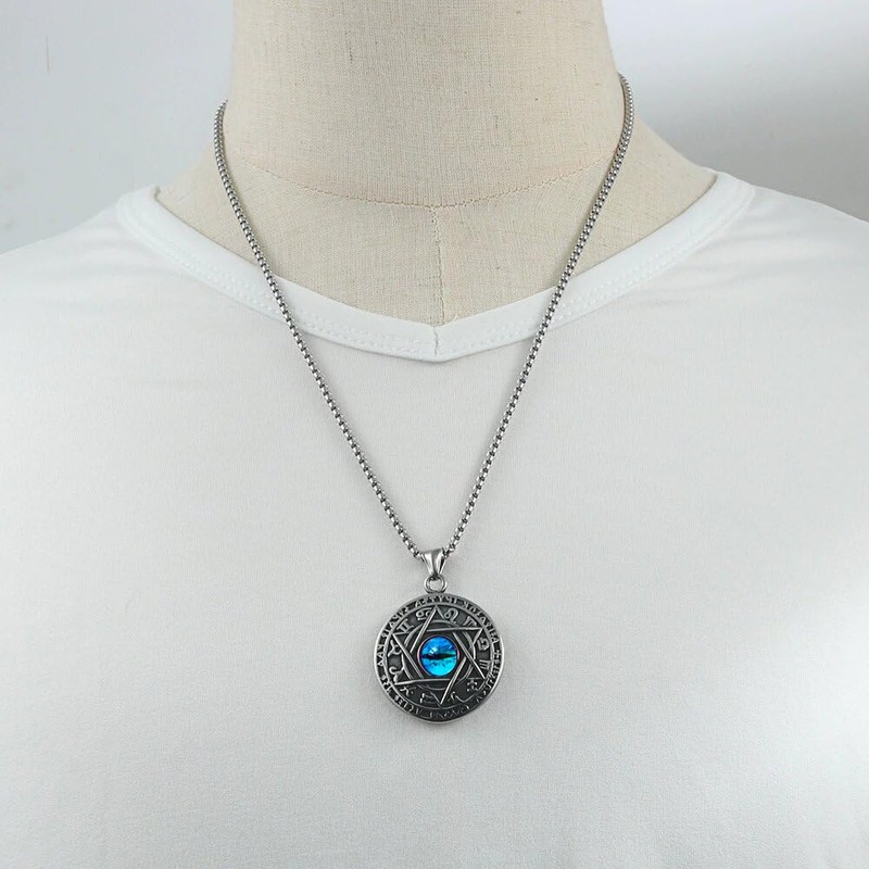 tiabchhiz Seal Solomon Hexagram Necklace, Blue Eye Necklace Evil Eye