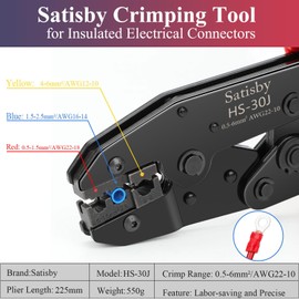Crimping Pliers Cable Lugs Set Special Car Crimping Pliers Cable Lug Pliers with Ratchet Function for 0.5-6 mm² Insulated Blade Receptacles, Round Plugs, Ring Terminals and Butt Connectors
