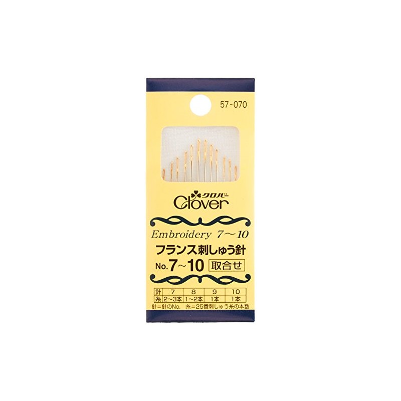 Clover 57-070 French Embroidery Needles, Assorted No. 7-10, Pack of