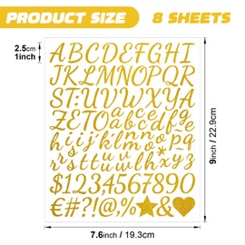 Ksheria 768 Pieces 8 Sheets Glitter Gold Letter Stickers Small 1 inch, Self-Adhesive Alphabet Number Vinyl Stickers for Scrapbooking, Graduation Cap Decorations, Bouquet Accessories, Classroom Crafts