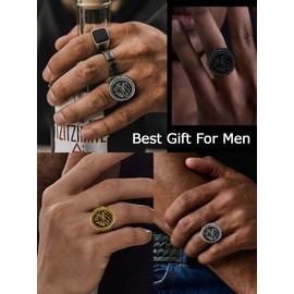 Hoyazvet Saint Michael Ring for Men, Black Stainless Steel St Michael the Archangel Amulet Rings, Size 10