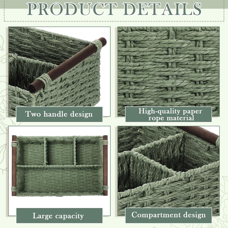 Remerry Sage Green Bathroom Countertop Organizer Caddy, Wicker-Like Divided Basket
