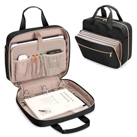 Prokva 3 Ring Zipper Binder 2 Inch, Accordion File Organizer with Shoulder Strap, Zip Up Binder with 500-Sheet Capacity, Black