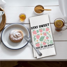 Elefeltclave Christian Strawberry Kitchen Towels, Fruit of The Spirit Bible Verse Decor Dish Tea Towels for Kitchen, Faith Based Gifts Hand Towels for Bathroom Decor, 16x24 Inch