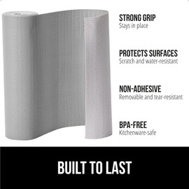 GORILLA GRIP DripGuard Shelf Liner, Non-Adhesive Drawer and Kitchen Cabinet Protector, 20x240 In, Strong Grip Slip Resistant Underside, Smooth Surface Liners for Cabinets, Bathroom Closets, Light Gray