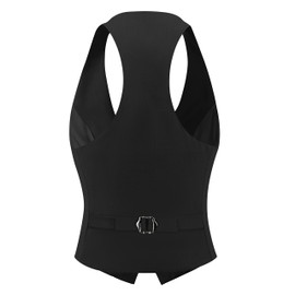 Foucome Women's Waistcoats Fully Lined 3 Button V-Neck Work Office Ladies Waistcoat Racerback Formal Waist Coat Black, M