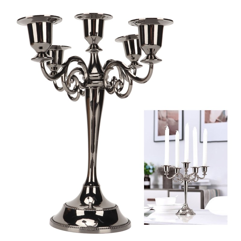 Metal Candelabra Black 5 Arms Elegant Colorfast Stable Wide Base
