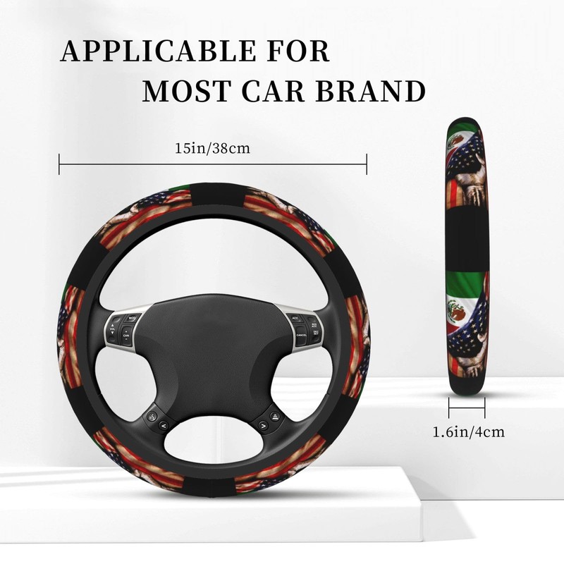 America and Mexico Mexican Mex Flag Steering Wheel Cover for