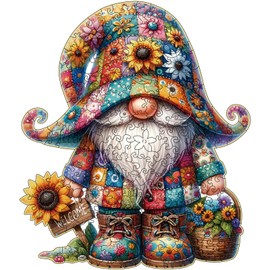 Wooden Jigsaw Puzzles, 300 Pieces Gnome Wooden Puzzles for Adults with Unique Shape, Large Wooden Puzzles with Exquisite Wooden Box Packaging