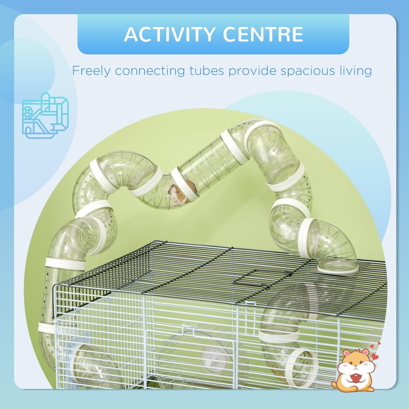 PawHut Hamster Cage, 2 Levels Gerbil Cage, Small Animal Cage