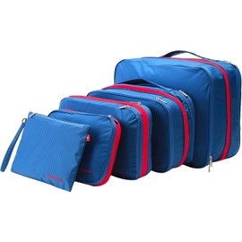 Bee Nesting BeeNesting Waterproof Compression Packing Cubes 5/6/8 sets, Large Travel Packing organizers for Carry on Luggage, 2 Sides Expandable Storage Bags (Blue Red, G5set)