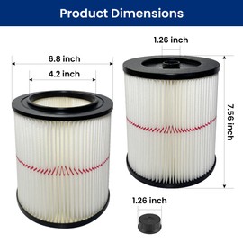 2 Pack 17816 Filter for Craftsman Shop Vac Wet/Dry 5 6 8 12 16 32 Gallon,9-17816 Red Stripe Vacuum Replacement Filters