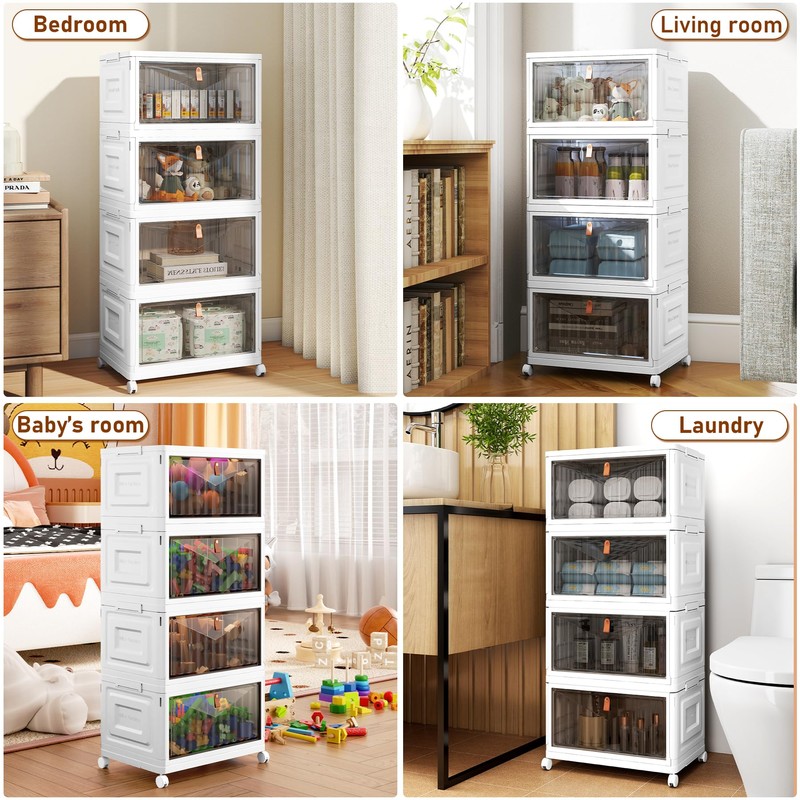 4 Tier Storage Bins with Lids, 23QT Stackable Closet Organizers