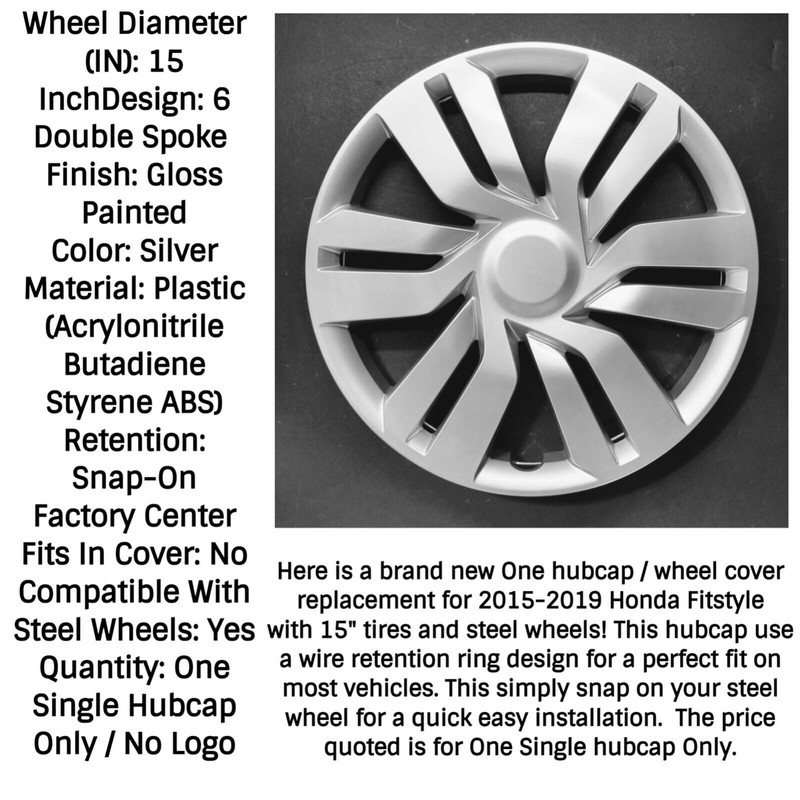 Hubcap Wheel Cover Replica Replacement for 2015-2019 Honda Fit 15-Inch