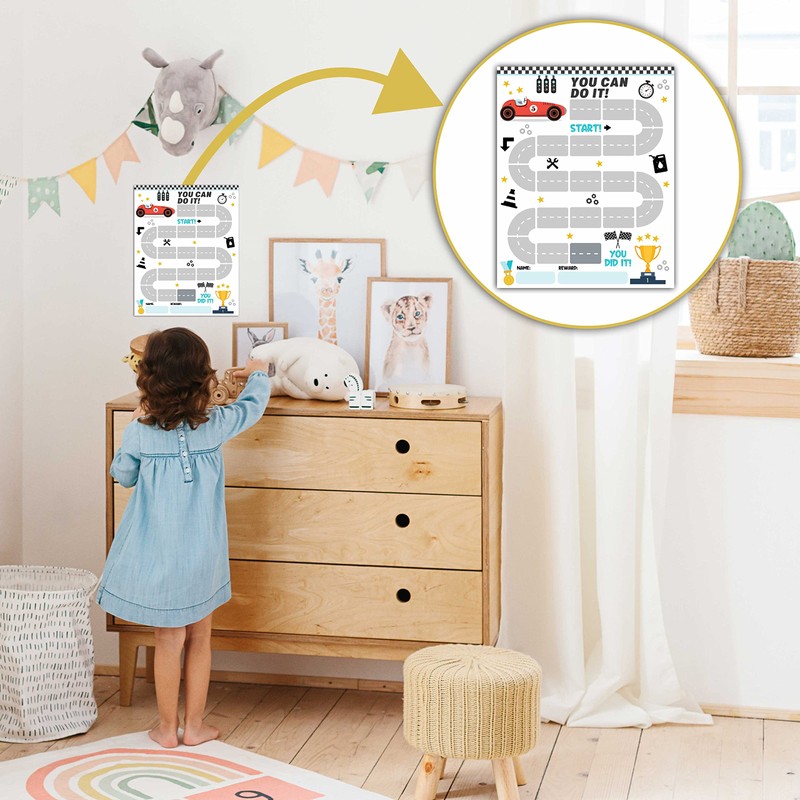 10 Racing Car Reward Chart with 216 Round Stickers, Incentive