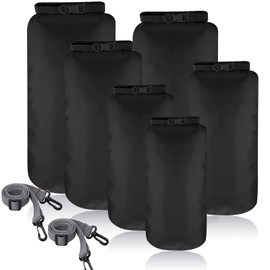 Shappy Set of 6 Waterproof Dry Bag Set, Lightweight Airtight Pack Sack Set, 20 L, 15 L, 10 L, 8 L, 5 L, 3 L Dry Bag and Long Adjustable Shoulder Strap for Kayaking (Black)