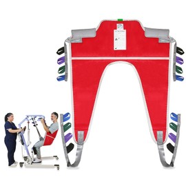 Sit to Stand Lift Sling – Padded Standing Assist with Back & Underarm Support, Divided-Leg Transfer Sling for Patient Mobility, Compatible with Most Stand Aids & Lift Equipment (Red, Large)