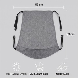 CEJAS 1 Parasole Universale UV 50+ per Passeggino e Carrozzina – Copertura Regolabile con Filtro Solare – Accessorio Estivo – Grigio