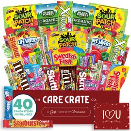 Valentine's Day Candy Snack Box (40 Full Size Variety Gift Basket Care Package) M&Ms, Starburst, Swedish Fish, Skittles & More - The Care Crate Co.