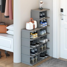 AFOORD Narrow Shoe Rack12Tiers, Tall Skinny Shoe Organizer, Small Space and Vertical Shoe Rack, Suitable for Entryway,Hallway,Closet, Corner, Bedroom and Garage Shoe Shelf (Classic Grey