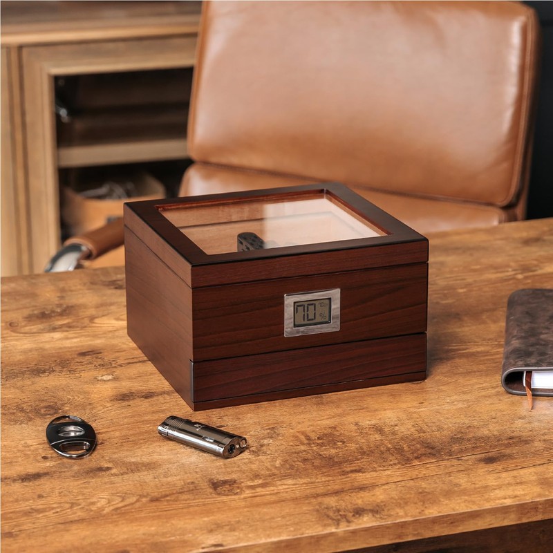 CASE ELEGANCE CASE ELEGANCE Glass Top Humidor with Thick Cedar,