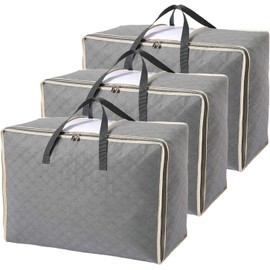 Astoryou 105L Large Storage Bags with Zips, 3 PCS Duvet Storage Bag King Size, Breathable Underbed Storage Bags for Bedding, Clothes, Duvets, Pillows, Quilt, Blankets