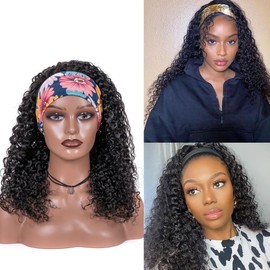 YANZIJF 18 Inch Headband Wig Human Hair Jerry Curly Headband Wigs for Black Women Glueless None Lace Front Wig Full Machine Made Curly Wave Headband Wigs Natural Color (jerry curly Headband Wigs)