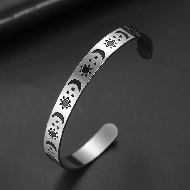 SIPURIS Sun Moon and Star Bracelet Stainless Steel Bangle Solar