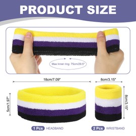 sourcing map Sweat Band Set Sports Terry Cloth Headband Wristband Set 7"x2" Moisture Wicking Sweat Absorbing Head Band for Women Men Workout Exercise (Yellow/White/Purple/Black)