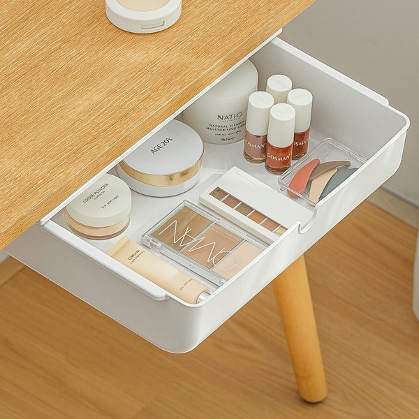 FRETONBA Tiroir sous bureau, boîte de rangement pour tiroirs autocollants, pour bureau, boîte à tiroirs cachée, blanche