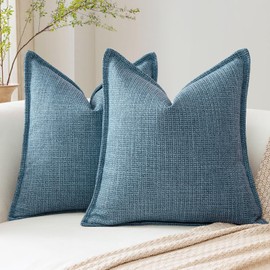 Artscope Set of 2 Cushion Covers, Plain Throw Cushion Cover, Linen Cushion Cover, 50 x 50 cm, Modern Cushion Cover, Decorative Cushion, Sofa Cushion for Living Room, Bedroom, Home Decor, Blue
