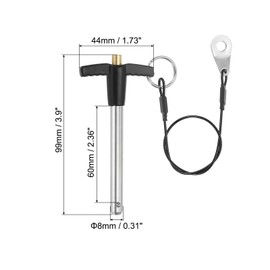 PATIKIL T-Handle Locking Pins 5/16 x 2.36 Inch (8 x 60 mm), Quick Release Pin 304 Stainless Steel Safety Positioning Pins with Push Button 25 cm Safety Rope