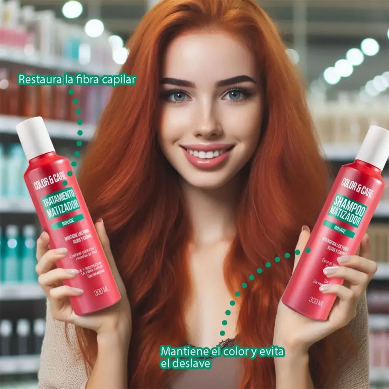 Shampoo Matizador Rojo + Tratamiento Con Keratina Nefertiti