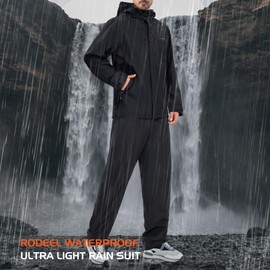 Rodeel Waterproof Fishing Rain Coat and Pant Suit for Men Outdoor Hiking (Rain Gear Jacket & Trouser Suit)