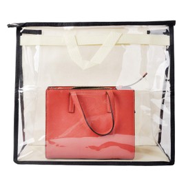 Vercord Clear PVC Handbag Dust-Free Cover Moistureproof Purse Storage Bag Organizer with Handle Zipper Space-Save Holder for Closet Beige XL