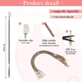 Flufymooz 4PC Braid in Hair Extension 14 Inch Clip in Braid Extensions for Women Synthetic Hairpieces for Daily Use Party Styling (Dark Blonde)