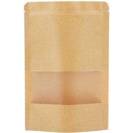 Resealable Bags, Brown Paper Stand up Pouches with Window, 50Pcs 3.5"x5.5" Zip Lock Coffee Bean Bags, Kraft Paper Food Sealable Packaging Bag