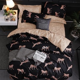 JQWUPUP Leopard Print Double Duvet Cover Set, Animal Black Bedding Double Bed, Cute Bedding for Kids girls Adults