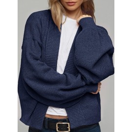 Dokotoo Womens Plus Size Open Front Cardigans Sweaters Long Sleeve Ribbed Knit Fall Outfits for Women 2025 Trendy Casual Solid Ladies Clothing Cardigan Cute Coats Blue Large