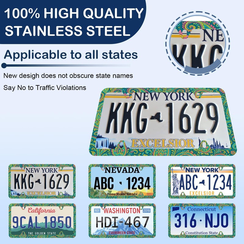 Boho Green Floral License Plate Frame - Unobstructed Narrow-Edge 2