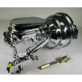 CNCDPT Chevy Disc / Drum 8" Dual Power Brake Booster Flat Top Master & Brackets CHROME