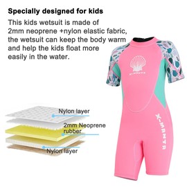 Kids Wetsuit Shorty Suits Girls 2.5mm Neoprene Swimsuit UV Protection Keep Warm Long Sleeve Wetsuits for Swimming Diving Scuba M Size