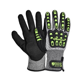 SAFEYEAR Level 5 Cut Resistant Gloves, Nitrile Sand Coated with TPR Impact Protection, Yellow Non-Slip Anti-Vibration Safety Work Gloves with Touch Screen, Size L