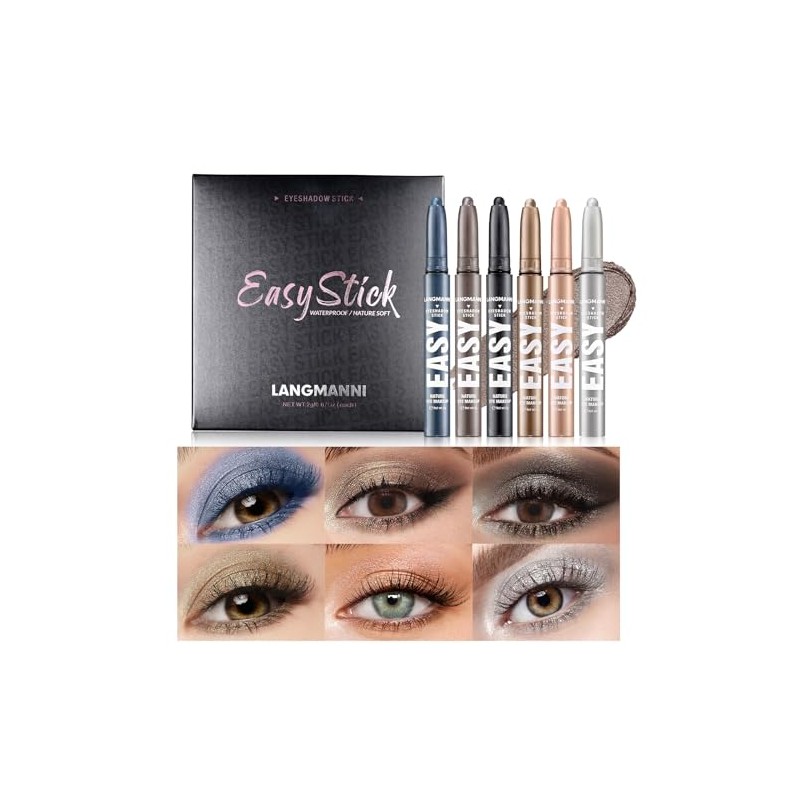 6 Pieces Eyeshadow Stick Set, Cream Eyeshadow Pencil Crayon, Waterproof