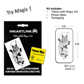 INKARTLINK Temporary Tattoos, Semi Permanent Tattoos, Adult Art Designs, Waterproof Temporary Tattoos, Party Favors, Tattoo Stickers Realistic, No Adhesive, Lasts 1-2 Weeks (Owl)