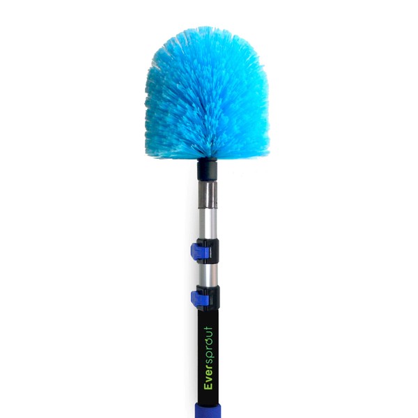 EVERSPROUT 1.5-to-3 Foot Cobweb Duster and Extension-Pole Combo (8-10 Ft Standing Reach, Soft Bristles) | Hand Packaged | Lightweight, 3-Stage Aluminum Pole | Indoor & Outdoor Use Brush Attachment