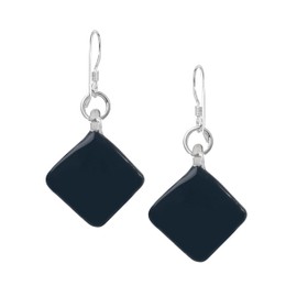 Chuvora 925 Sterling Silver Glass Jewelry Blue Filigree Art Curve Design Dangle Square Earrings for Women