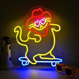 Ineonlife Cowboy Hat Cat Neon Sign Howdy Neon Sign For Wall Decor Light Up Signs for Children's Bedroom Party Classroom Skateboarding Club Bar Decorations Christmas Gifts For Kids