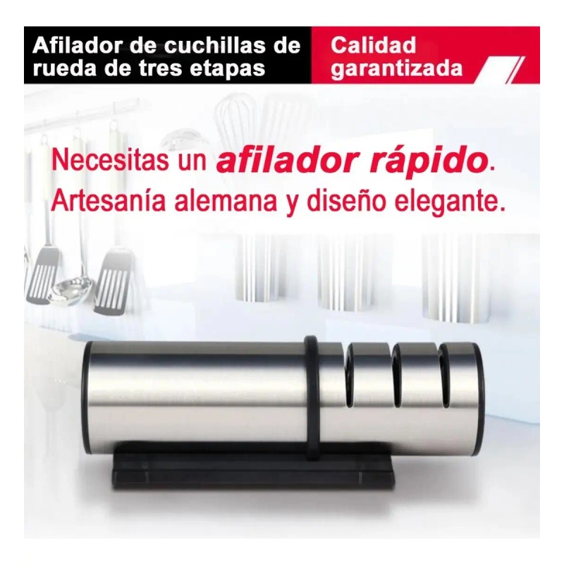 Afilador De Cuchillos De Cocina De Acero Inoxidable De Tres
