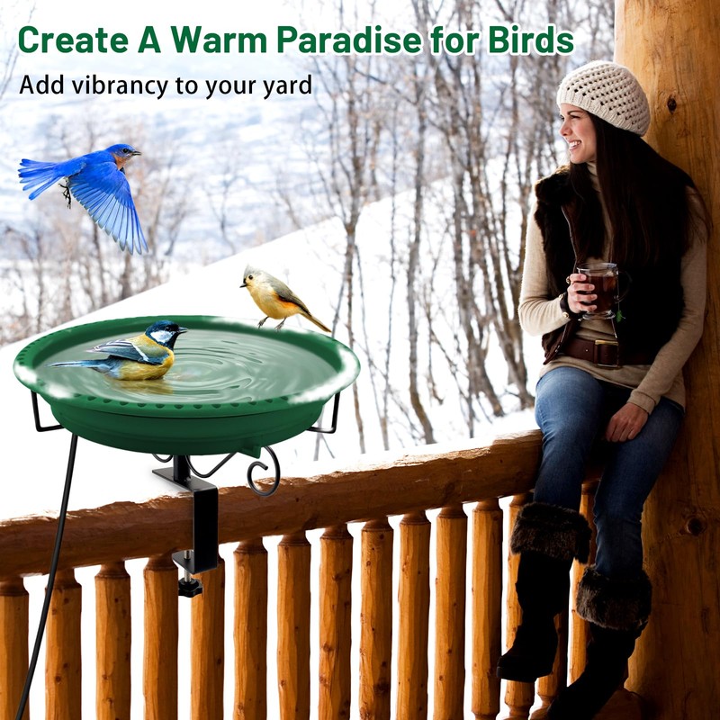 Lovppy Heated Bird Bath for Deck Railing, 100W Thermostatically Controlled